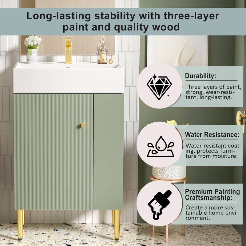 Bathroom Vanity With Combo Cabinet And Single Ceramic Sink, Right Side Storage, 21.6 Inches