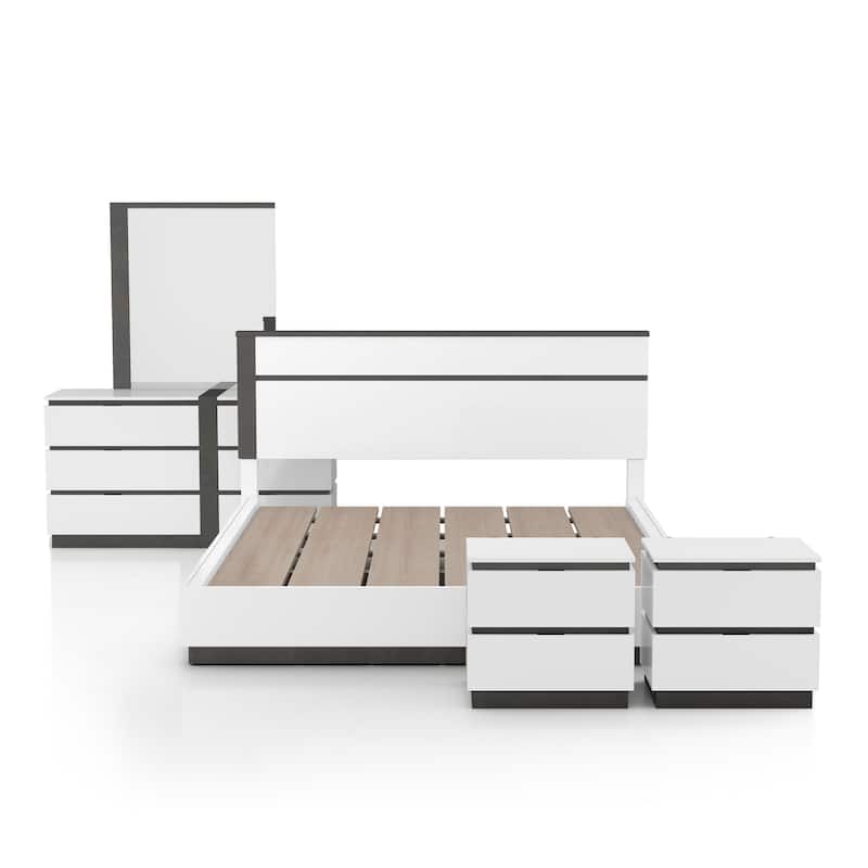 Conjira Modern White Wood 5-Piece Platform Bedroom Set (USB) by Furniture of America