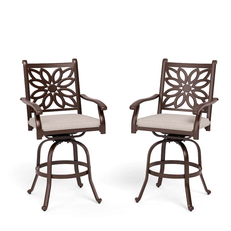 MAISON ARTS Cast Aluminum Wide Outdoor Dining Chairs with Cushion(Set of 2) - Bar Stools