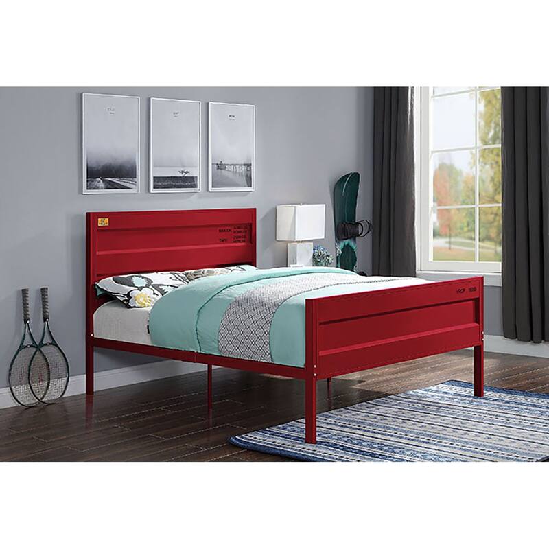 Modern Full Size Cargo Container-Themed Metal Platform Bed with Rectangular Headboard for Master Bedrooms, Guest Rooms - Red