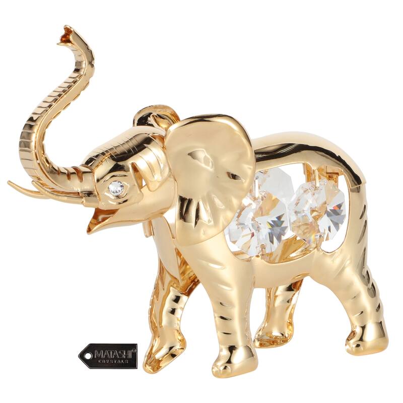 Matashi 24K Gold Plated Crystal Studded Elephant Ornament Tabletop Home Decor Showpiece Gift for Christmas Mother's Day Birthday
