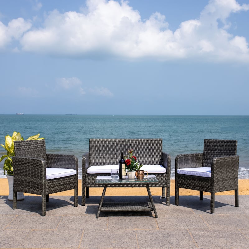 SAFAVIEH Outdoor Aboka Wicker/ Steel 4-piece Patio Conversation Set