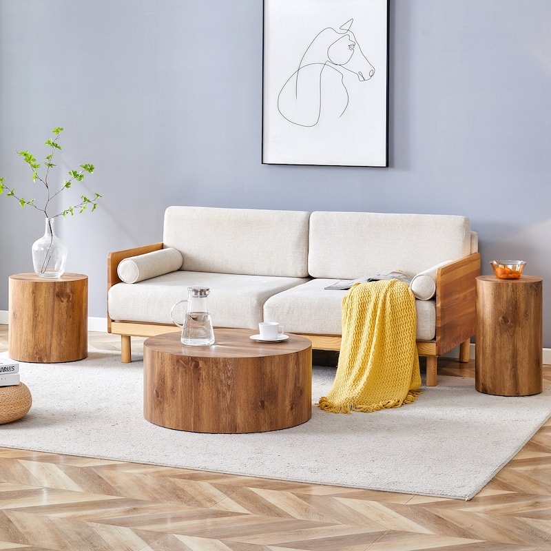 GDFStudio - Jackson Multi-Size Cylindrical Coffee Table Set with Wood-Grain Finish