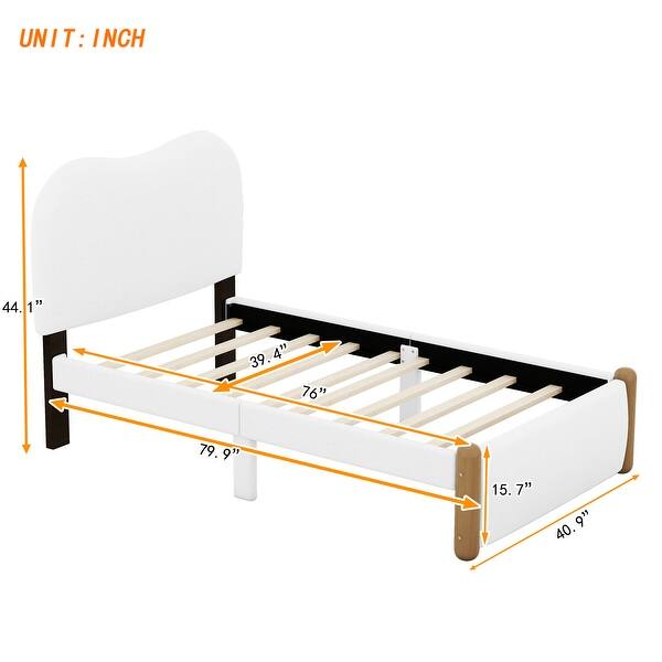 dimension image slide 2 of 3, Upholstered platform bed with wooden support feet