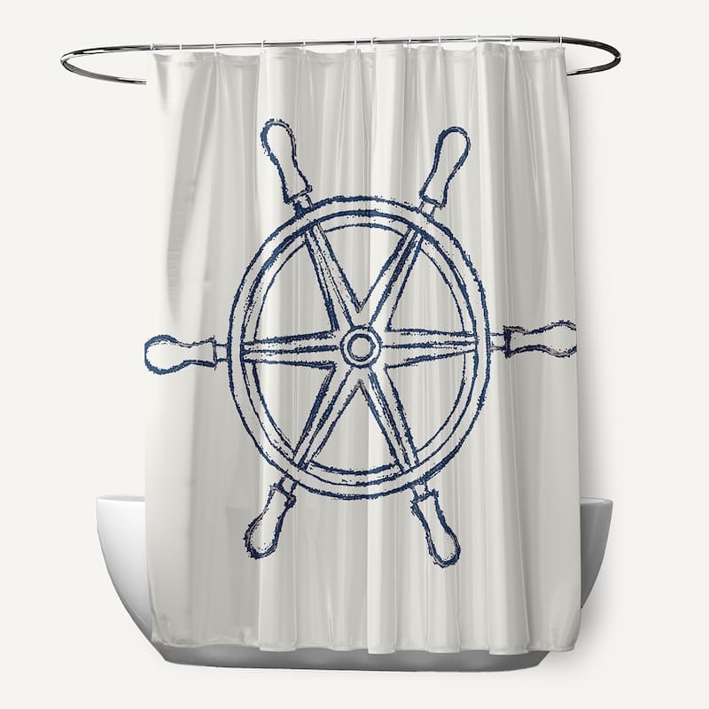 Large Ship Wheel Shower Curtain - Nautical Blue