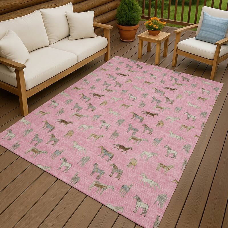 Machine Washable Indoor/ Outdoor Horses Chantille Rug