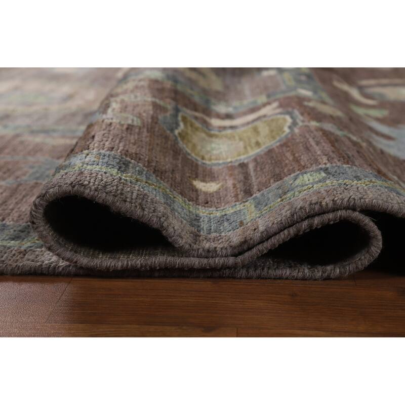 Hand Knotted Oriental 100% Wool Carpet Transitional All-Over Brown Oushak Area Rug - 11' 6'' X 9' 0''