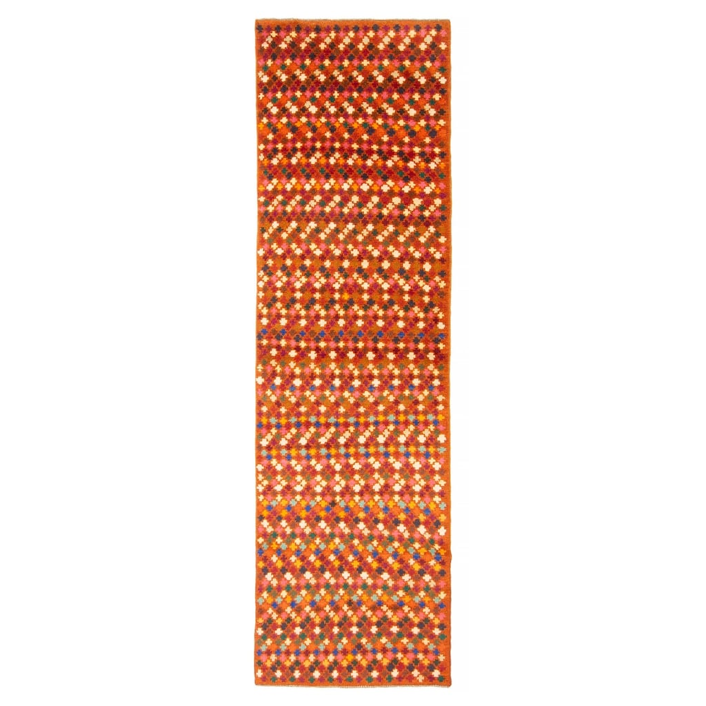 ECARPETGALLERY Hand-knotted Afghan Multi Color Wool Rug - 2'9 x 9'6