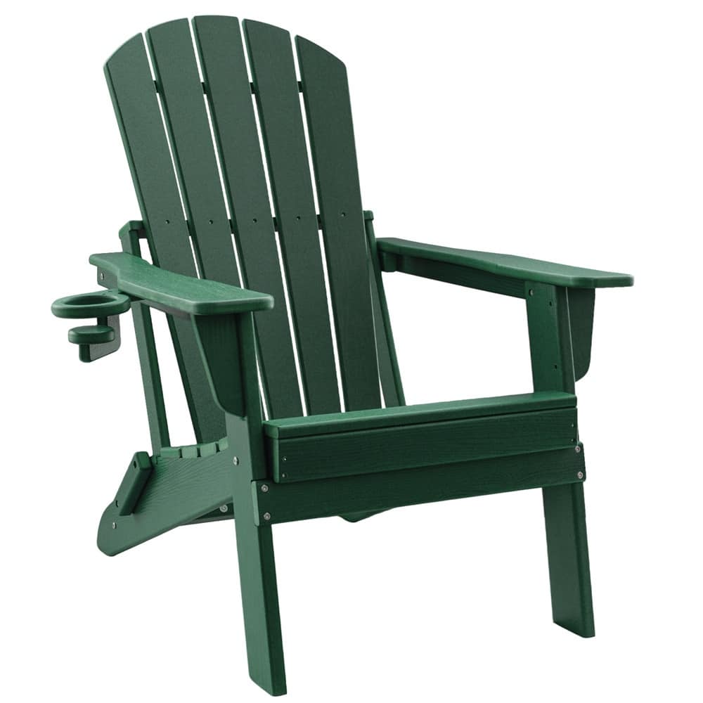 HDPE Folding Adirondack Chair with Cup Holder,Weather-Resistant, Low Maintenance,Supports up to 400lbs