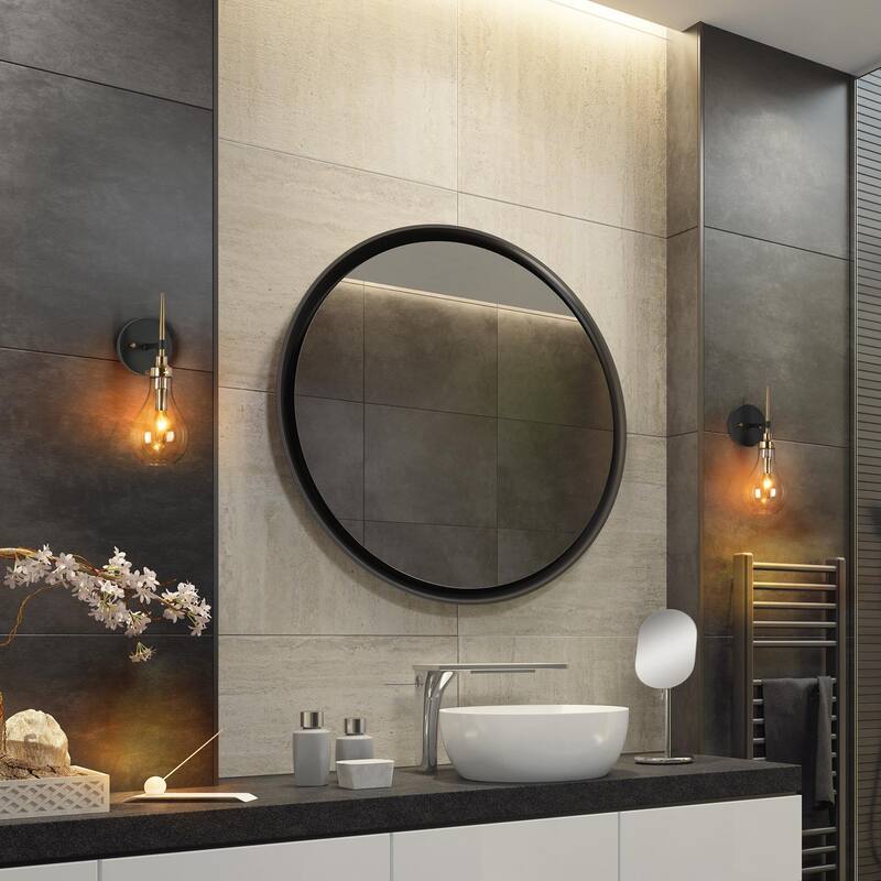 Synia Modern Black Brass Wall Sconces Glass Bathroom Vanity Lights for Hallway - L 5" x W 7" x H 15"