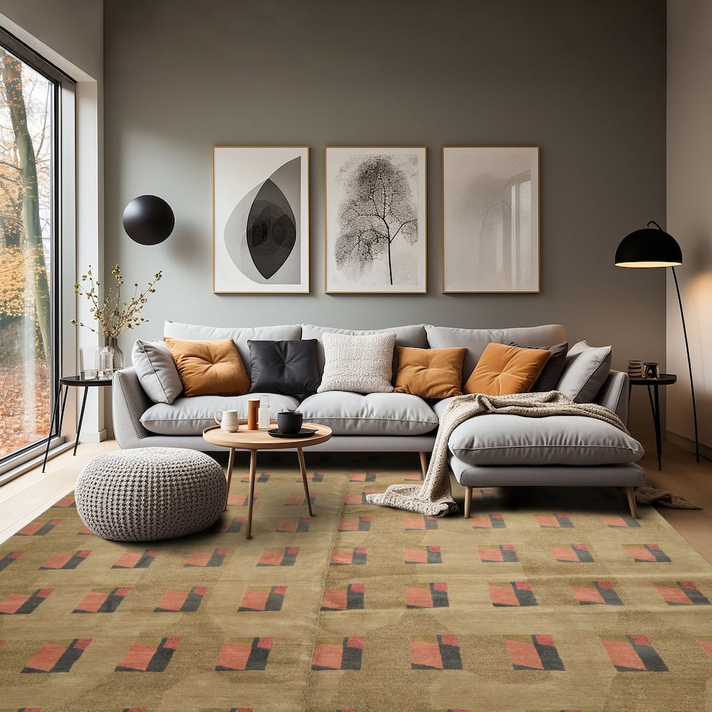 7'11''x10 Tibetano Hand Knotted Wool Moss Modern & Contemporary Designer Rug - 7' 11'' x 10'