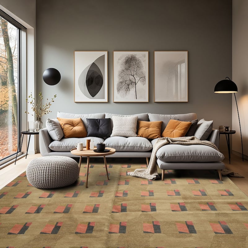 7'11''x10 Tibetano Hand Knotted Wool Moss Modern & Contemporary Designer Rug - 7' 11'' x 10' - 7' 11'' x 10'