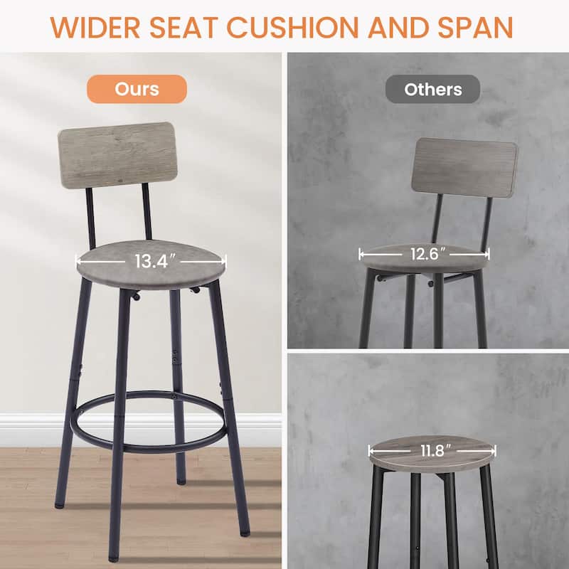 Industrial-Style 3-Piece Bar Table Set with Upholstered Stools, Rustic Woodgrain Tabletop, and Space-Saving Design