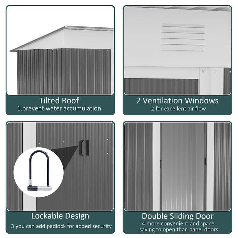 Outsunny 6' x 3.6' Steel Frame Backyard Garden Tool Storage Shed with 2 Air Vents and Dual Locking Doors