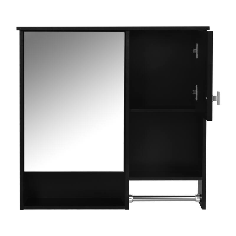 29" x 28" Over The Toilet Bathroom Storage Cabinet with Towel Bar Wall Mirror Cabinet with Closed Cupboard and Open Shelf
