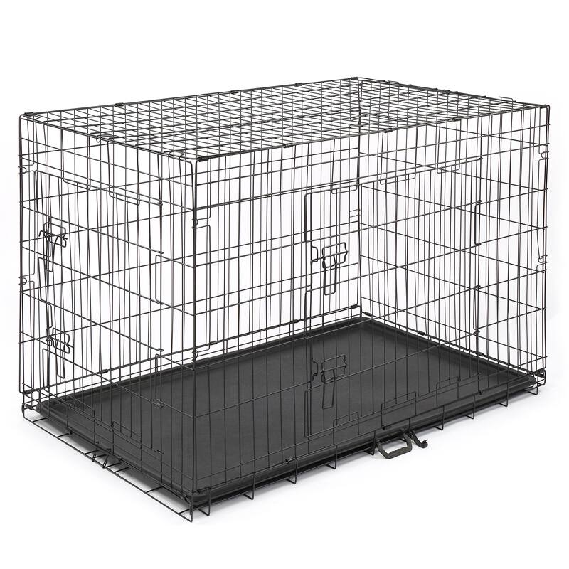 Black Wire Metal Pet Kennel Cat Dog Folding Steel Crate with Rounded Edges and Carrying Handle