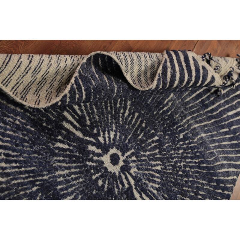 Blue Abstract Moroccan Oriental Area Rug Handmade Wool Carpet - 4'11" x 8'0"