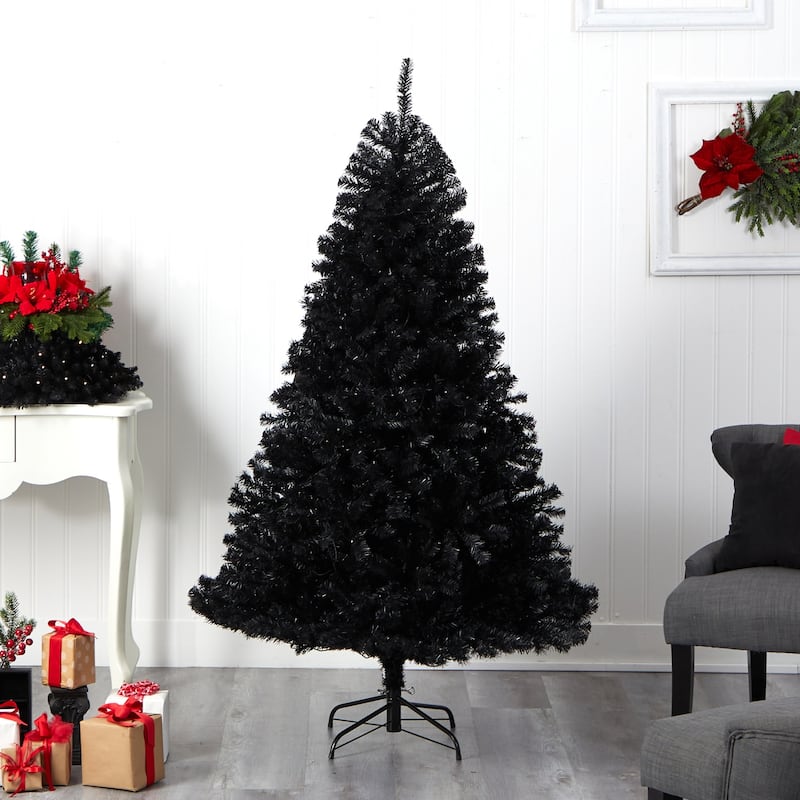 Black Artificial Christmas Tree 6Ft with Lights - Holiday Decor, Festive Tree, Indoor Xmas Tree - 72
