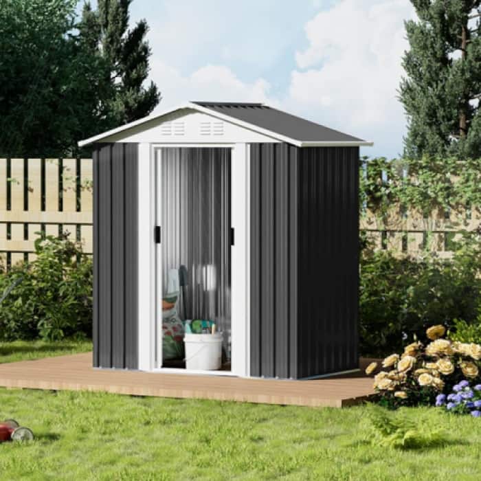 5x3 Feet Dark Grey Outdoor Storage Shed With Aluminum Alloy Frame With Base