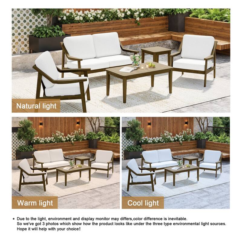 5-Piece Outdoor Sectional Wood Conversation Set with Table