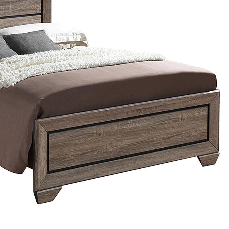 Queen Size Wood Panel Bed with Horizontal Plank Headboard