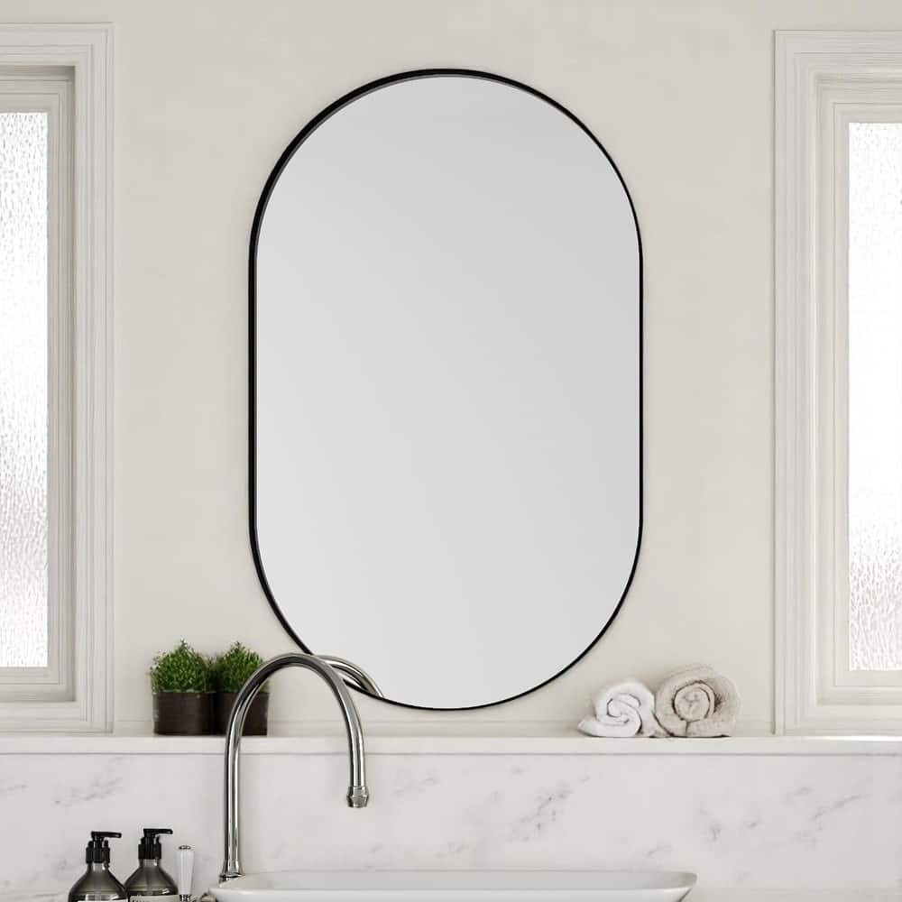 Oval Bathroom Medicine Cabinet 20x34 Inch, Recessed or Wall Mounted Mirror Cabinet with Metal Frame and Storage