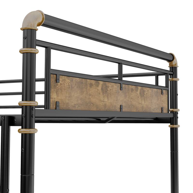 Full over Full Metal Bunk Bed, Industrial Detachable Bunkbeds with Safety Guard Rails for Teens