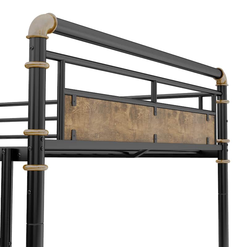 Metal Bunk Bed Retro Bed Frame with Ladder and Guardrail, Industrial Detachable Bunkbeds Convertible to 2 Platform Beds Frame