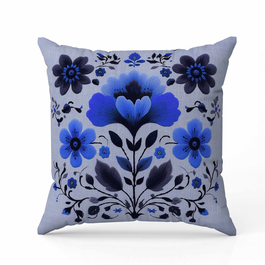 Rajasthan Bloom Faux Suede Reversible Throw Pillow Blue and Gray