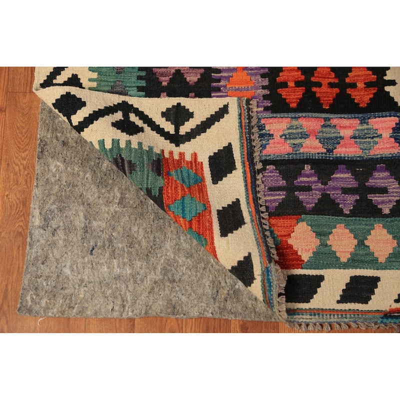 Orange Kilim Oriental Area Rug Hand-Woven Tribal Wool Carpet - 8'5"x 11'5"