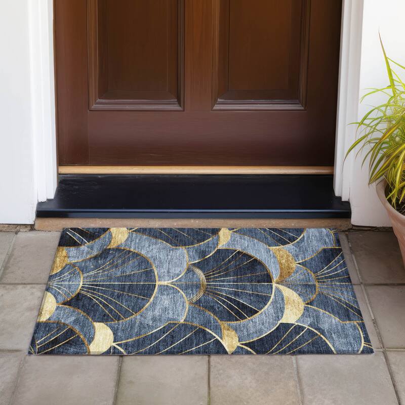 Machine Washable Indoor/Outdoor Glam Floral Chantille Rug - Navy - 1'8" x 2'6"