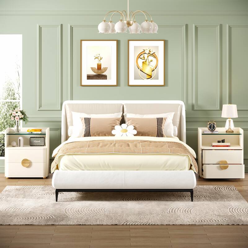 2-Drawer Nightstands with Open Storage Space, Bed Side Table for Bedroom End Table