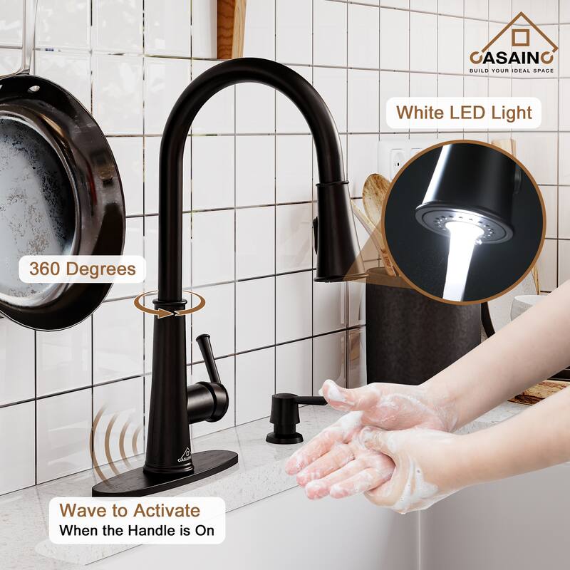 CASAINC All-in-One Fireclay 27 in. Single Bowl Undermount Kitchen Sink with Infrared Sensor Kitchen Faucet and Accessories