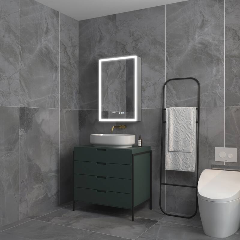 ExBrite 20" W x 30" H Lighted Medicine Cabinet Recessed or Surface led Medicine Cabinet with Outlets & USBs