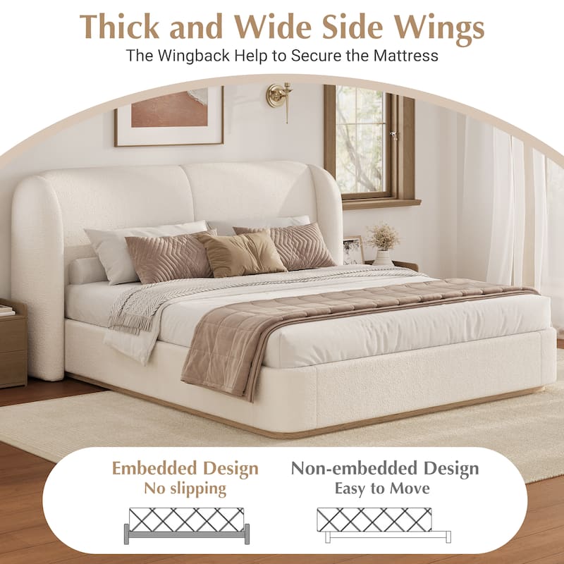 Christopher Knight Home - Valerian Boucle Upholstered Platform Bed with Double-Pillow Headboard