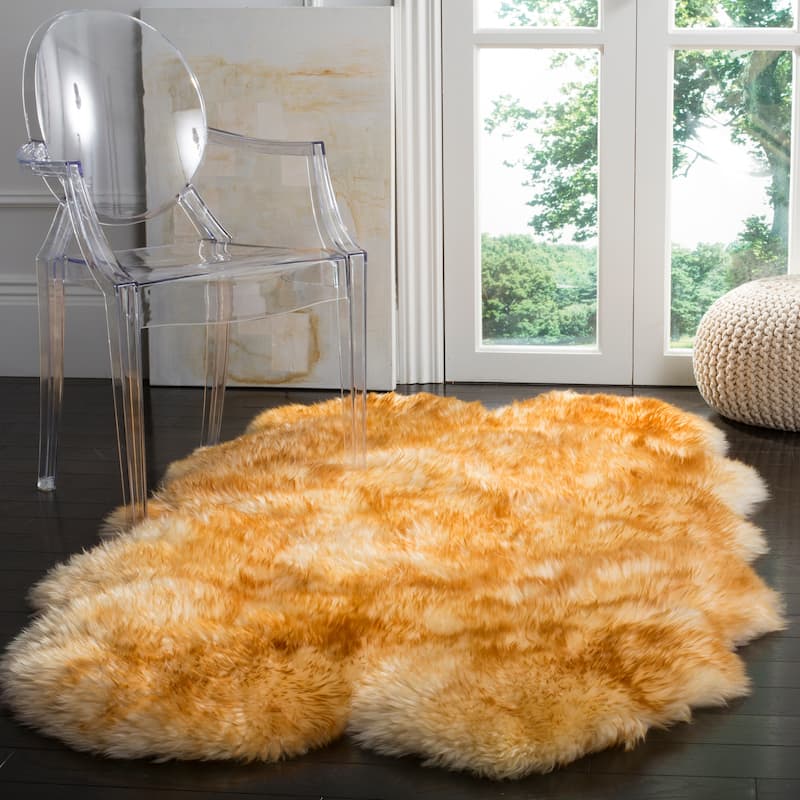 SAFAVIEH Handmade Natural Sheepskin Leanca 3.4-inch Thick Rug - 3'7" x 6' - Champagne/Copper Brown - Rectangle