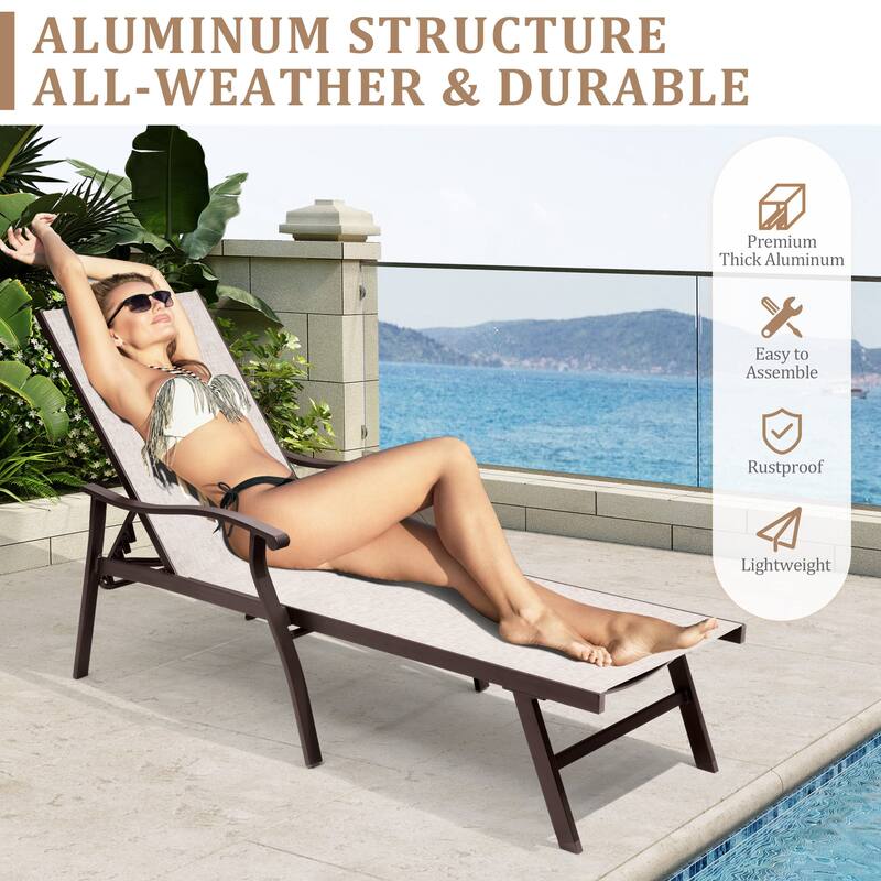VredHom Outdoor Aluminum Adjustable Chaise Lounge (Set of 2)