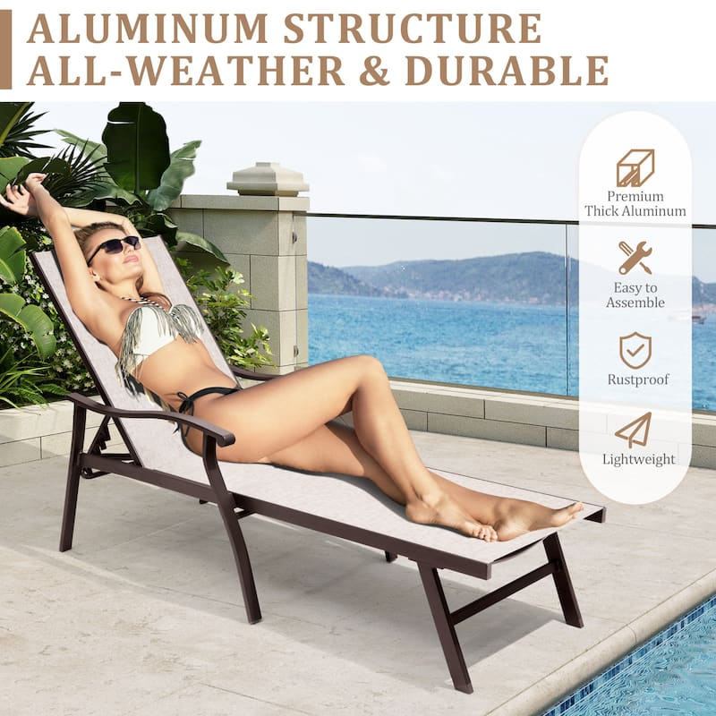 VredHom Outdoor Aluminum Adjustable Chaise Lounge Chairs - 76.18" L ×21.1" W ×13.8" H