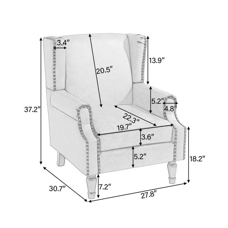 Wingback Accent Chair Nailhead Trim Living Room Reading Chair