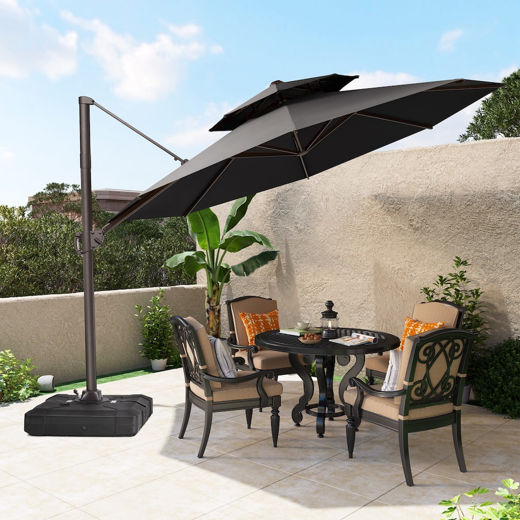 Pellebant 11FT Patio Cantilever Umbrella Round Double Top with Base Stand