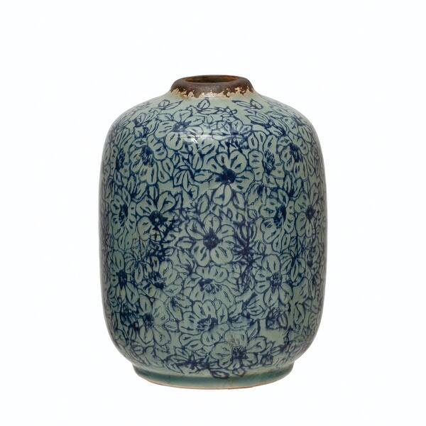 Decorative Terracotta Vase with Floral Pattern with Distressed Finish