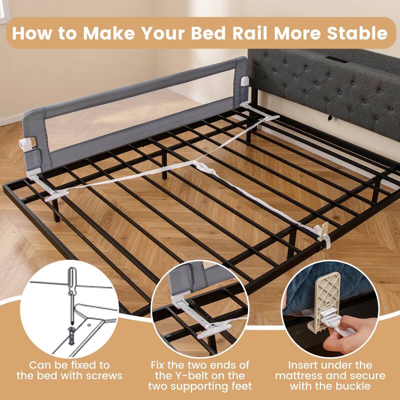 Gymax 2PCS 71'' Toddler Foldable Bed Rail w/ Adjustable Safety Strap