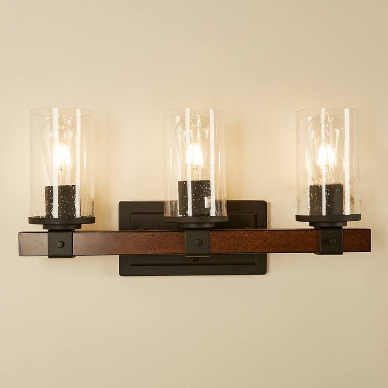3 Light Matte Black Rustic Vanity Light - 22.06"x5.71"x10.44"
