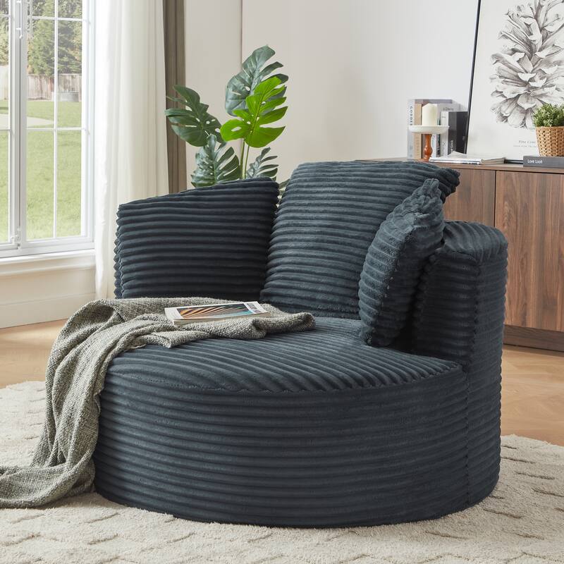 Compressible Corduroy Round Chair with Cushioned Backrest - Modern Comfort Seating for Living Room,Office,Apartment(no swivel)