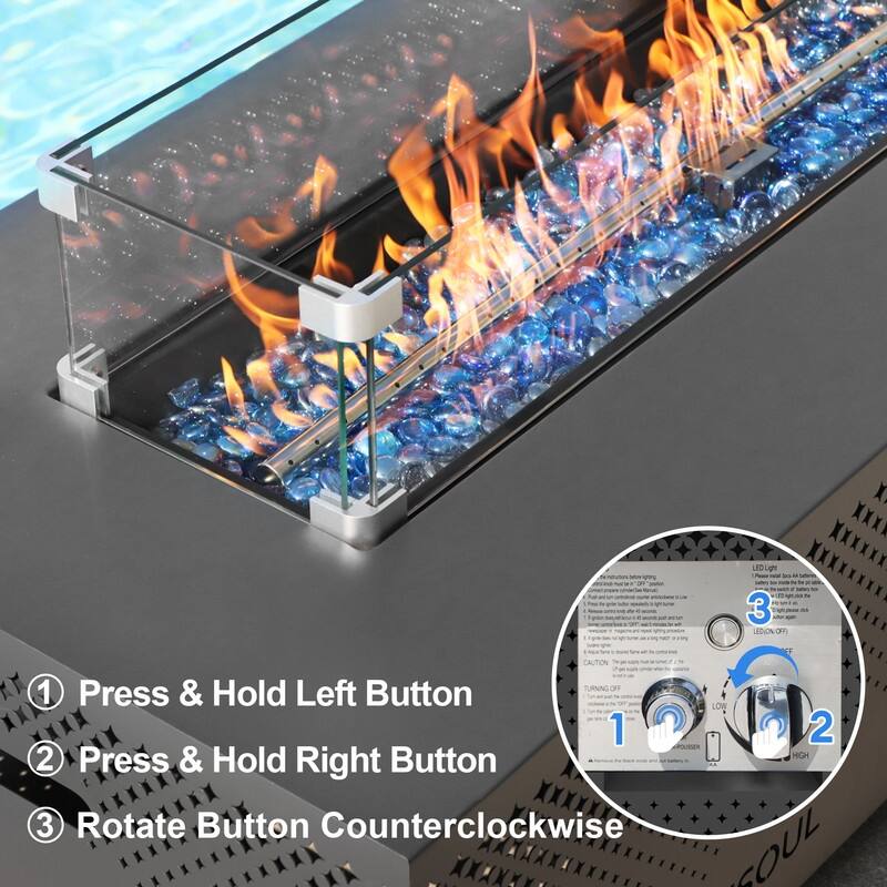 Outdoor Propane Fire Pit Table, 50,000 BTU Rectangular Steel Gas Fireplace with Wind Guard, Hidden Tank for Patio & Backyard