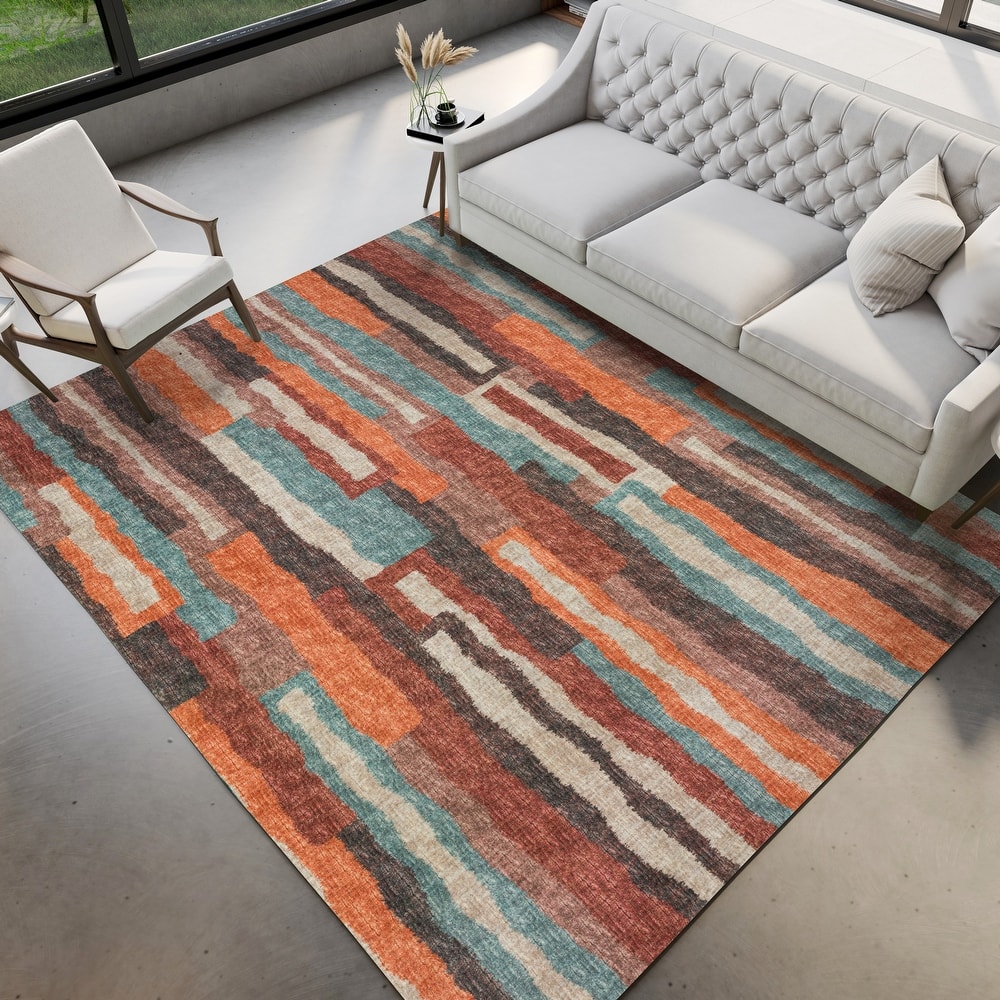 Indoor/ Outdoor Addison Bravado Abstract Striped Washable Area Rug