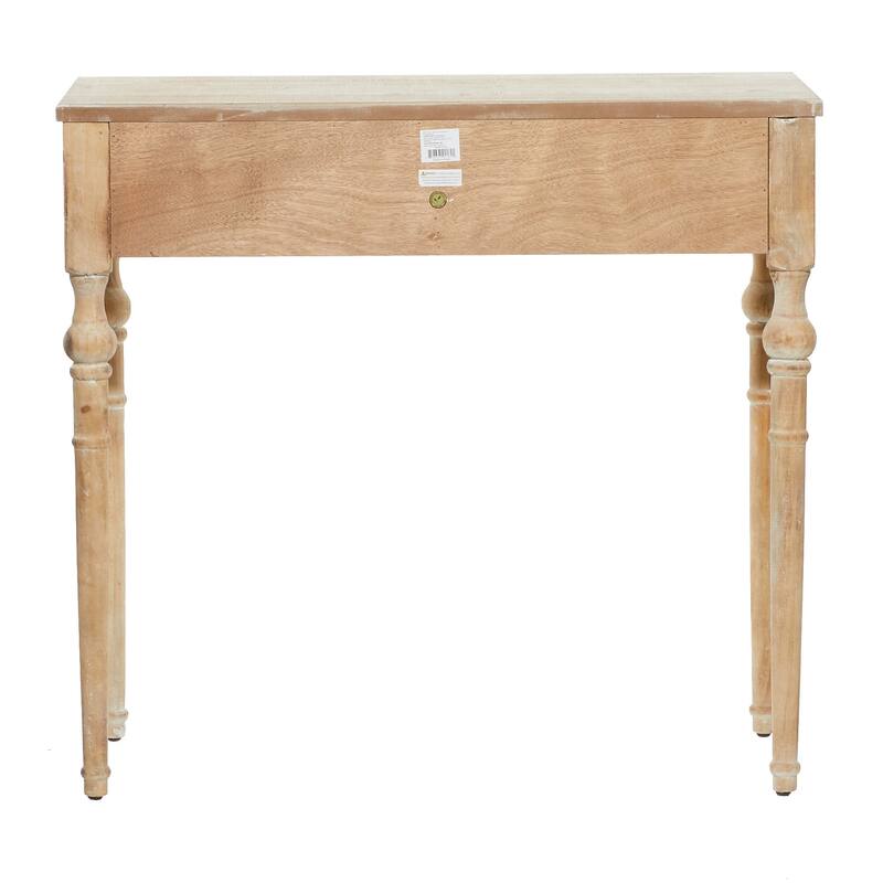 Brown Wood Intricately Carved 2 Drawers Floral Console Table