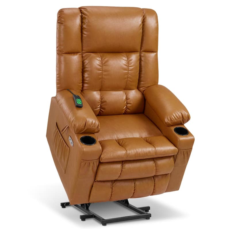 MCombo Medium Dual Motor Power Lift Recliner Chair Infinite Position, Massage and Heat, Extended Footrest, Faux Leather 7890