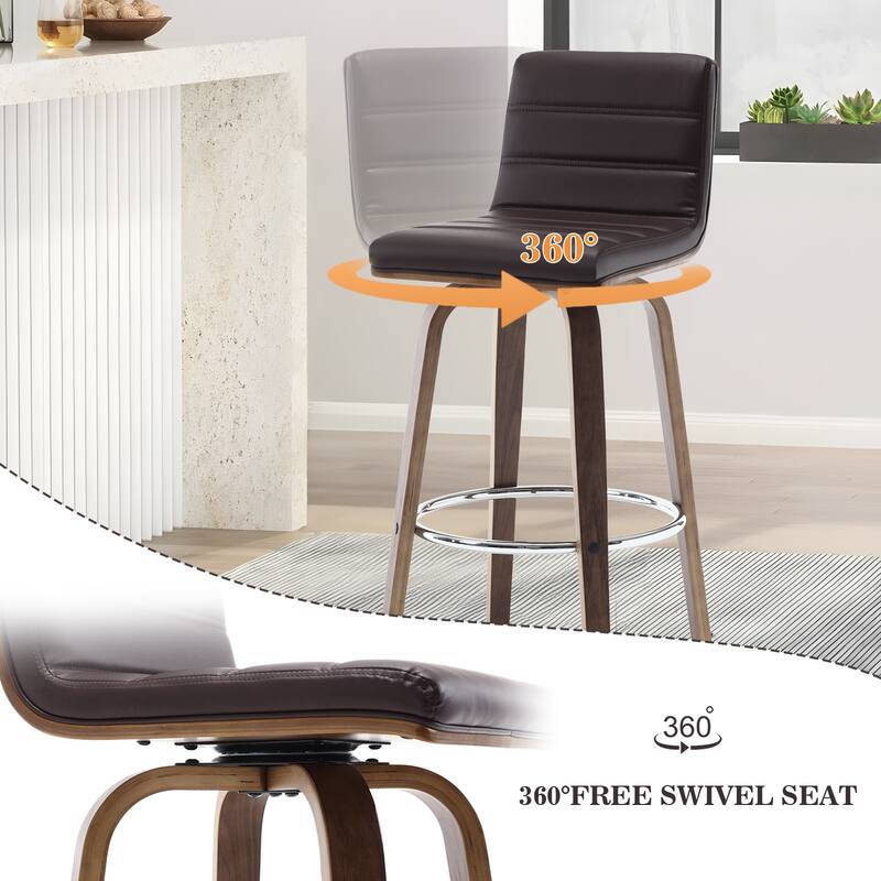 Modern Leather Upholstered Swivel Counter/Bar Stools, Set of 2