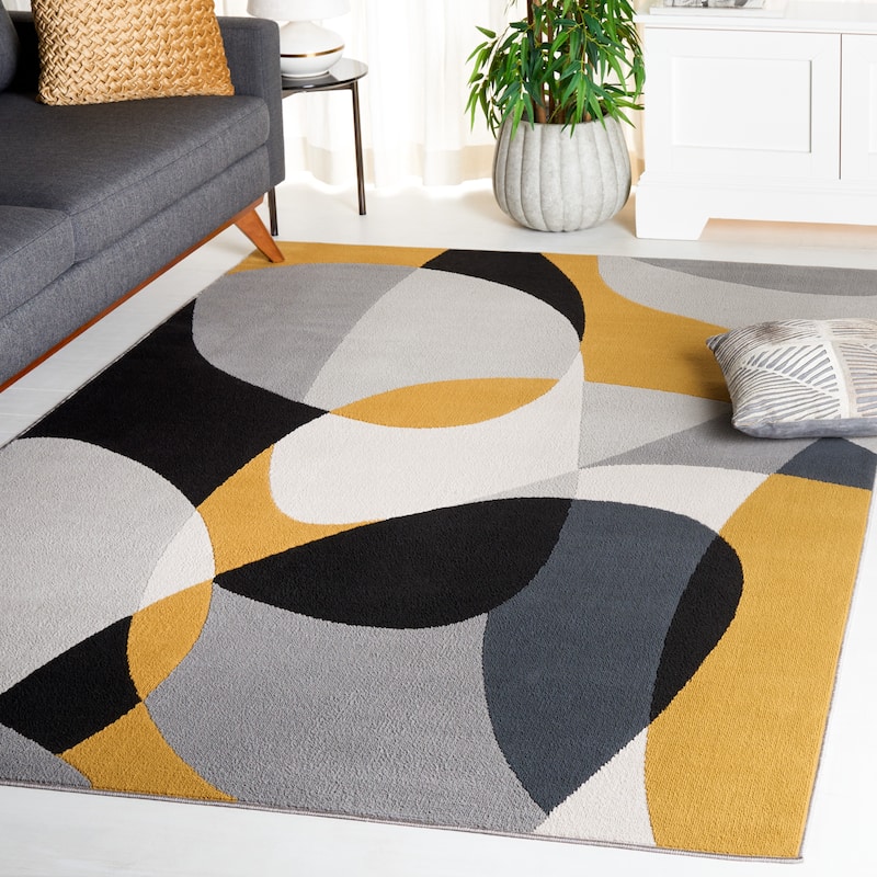 SAFAVIEH Odyssey Shifra Mid-Century Modern Rug - 6'7" Square - Grey/Gold Black
